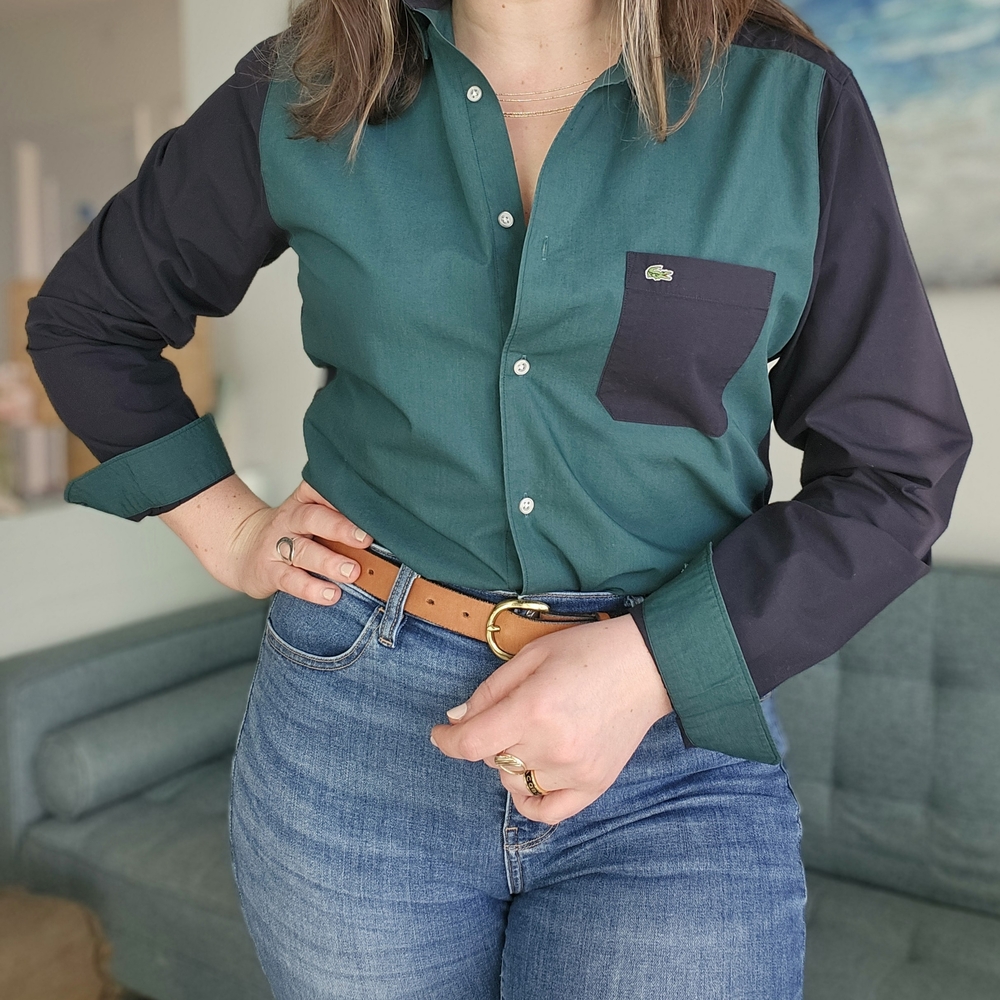 Green and Black Button-Up Shirt